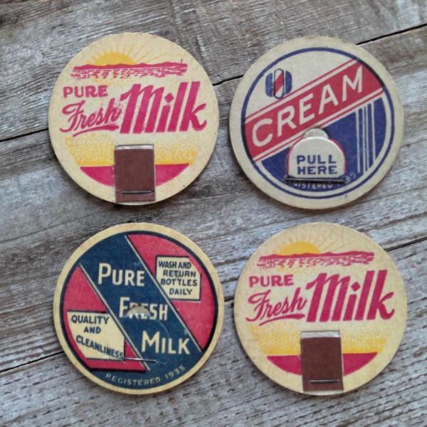 Lot of 4 Vintage Milk Bottle Tops for sale
