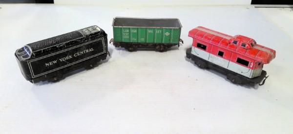 Lot of 3 Vintage Marx Tin Toy Train Cars for sale