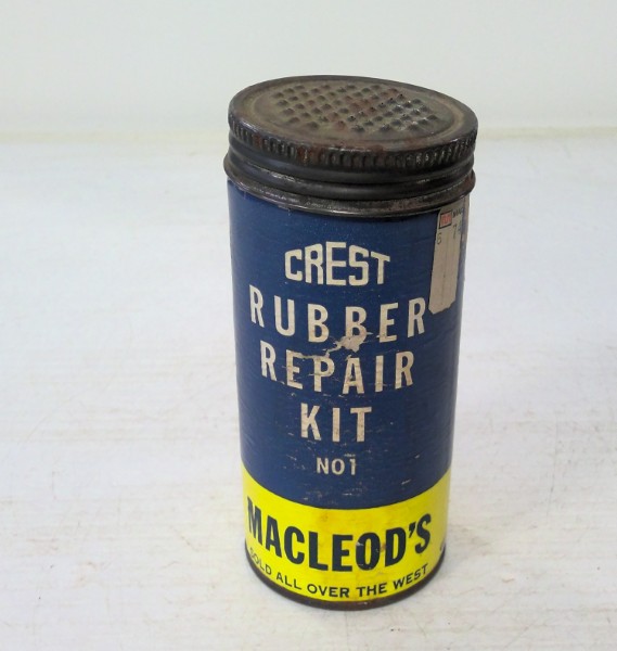 Vintage MacLeods Department Store Crest Rubber Repair Kit Container for sale