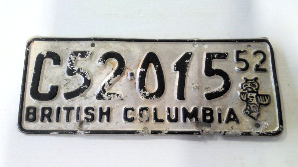 Vintage 1952 British Columbia License Plate. for sale