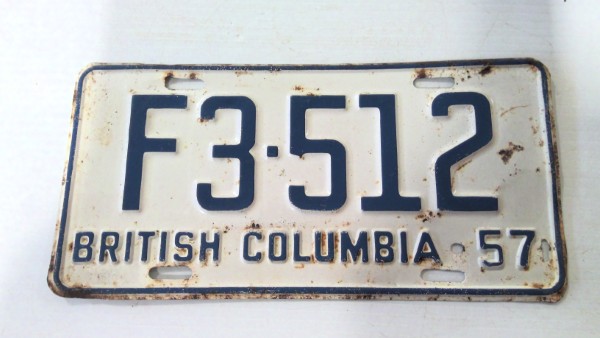 Vintage 1957 British Columbia License Plate for sale