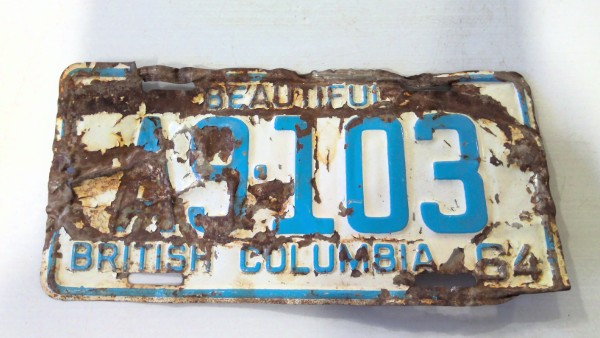Vintage 1964 British Columbia License Plate for sale