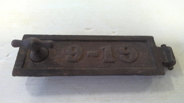 Antique Cast Iron Stove - Small Access Vent Door. 9-19 Embossed. for sale