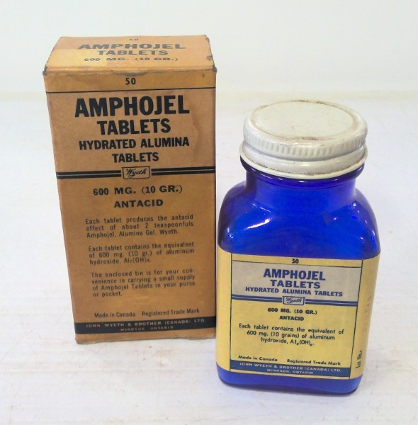 Cobalt Blue John Wyeth and Brother bottle for Amphojel tablets bottle with box for sale