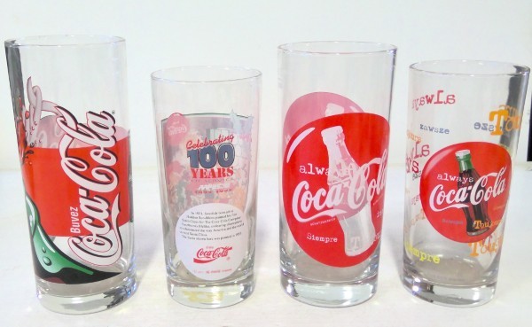 Lot of 4 Vintage 1990s Coca-Cola Glasses Collection for sale