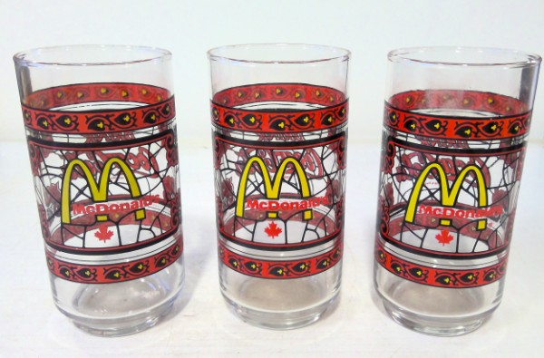 Lot of 3 Vintage McDonald's Coca-Cola Stained Glass Style Glasses for sale