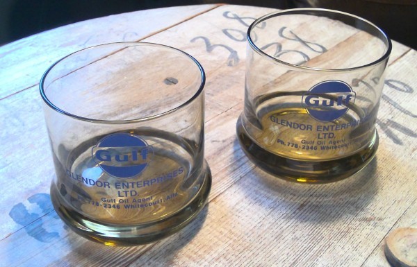 Set of 2 Vintage Gulf Petroleum Drink Glasses - Glendor Enterprises Whitecourt Alberta for sale