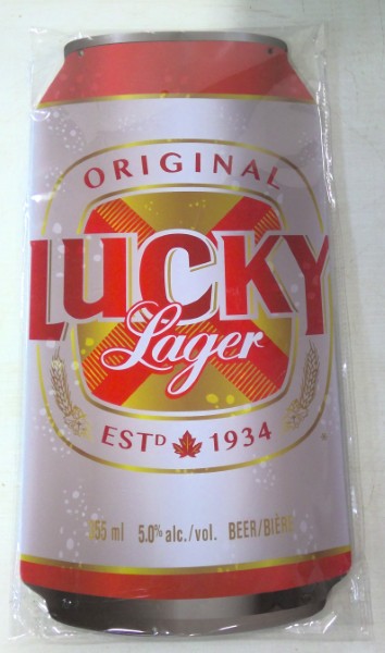 Lucky Lager Tin Advertising Sign - Can Design. for sale
